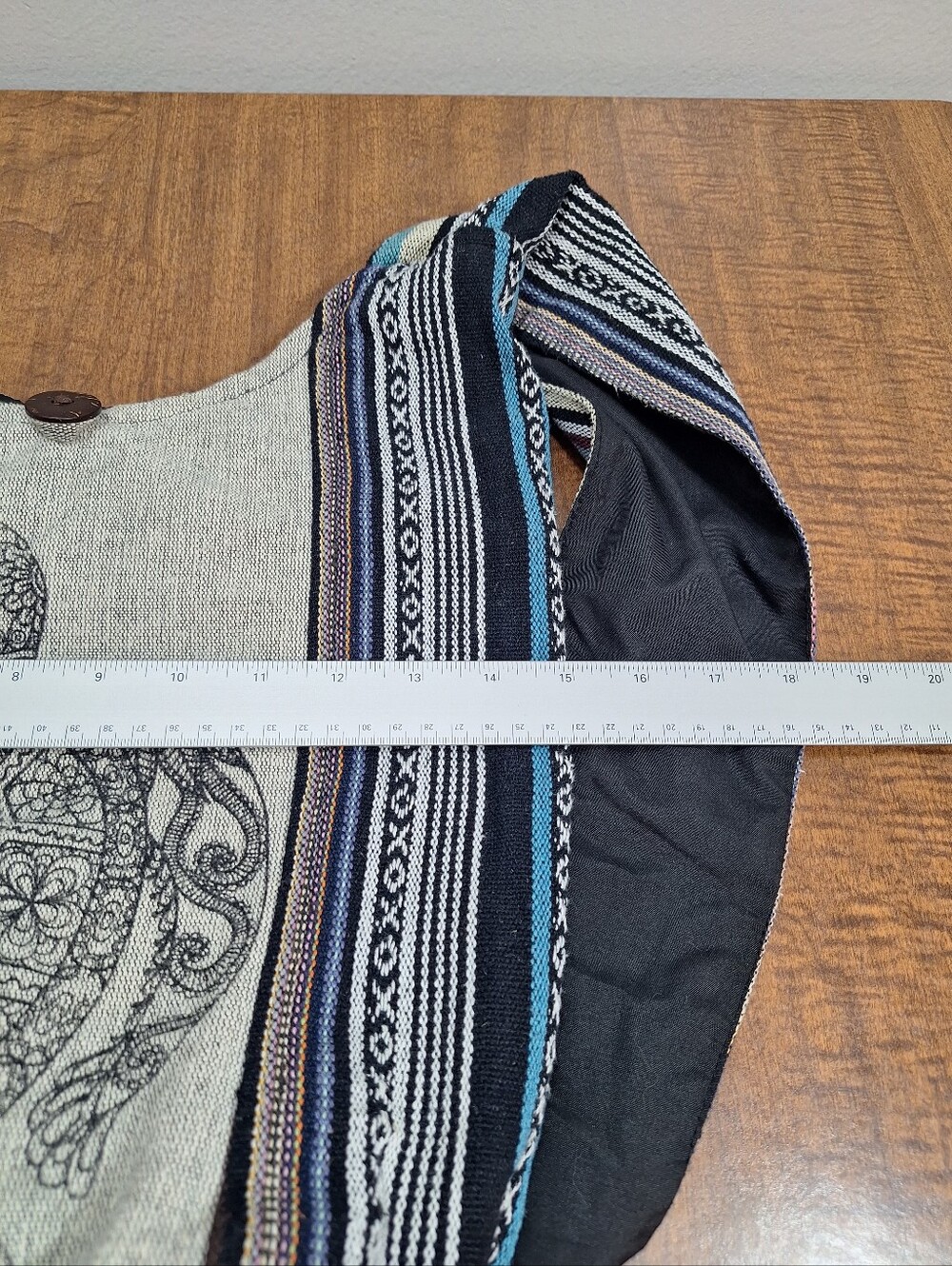 Handmade Cotton Sea Turtle Hobo Crossbody Sling Bag Wide Strap Gray Boho Hippie - Picture 15 of 16